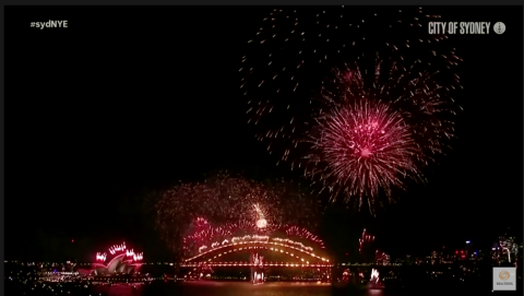 A screen grab from the YouTube stream of Sydney's fireworks